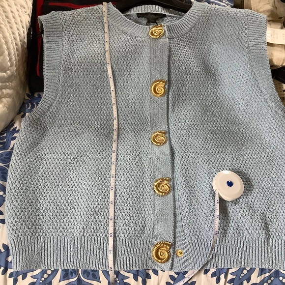 ZARA Knit Textured Button Up Vest Light Blue SZ M - Picture 16 of 16